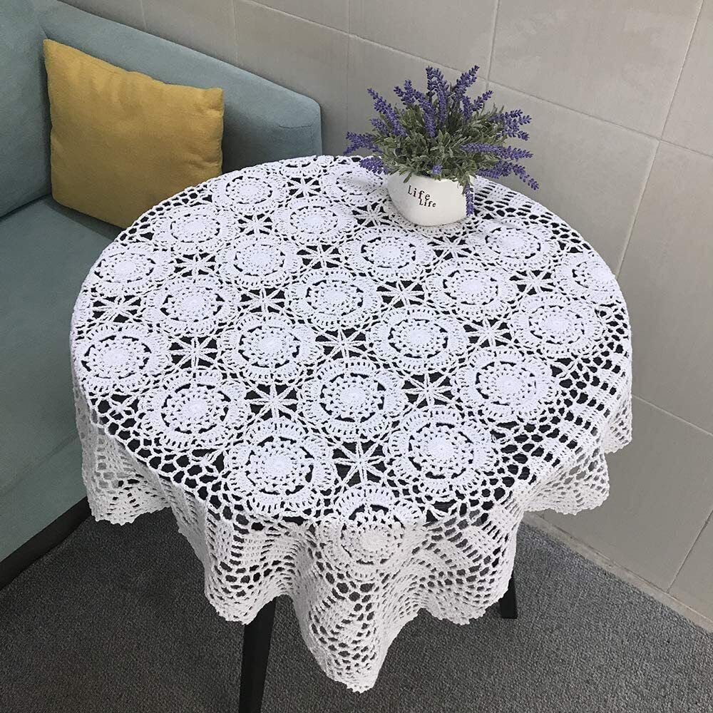 Vintage Handmade Crochet Lace Tablecloth Doily Square Table Cover Wedding Decor