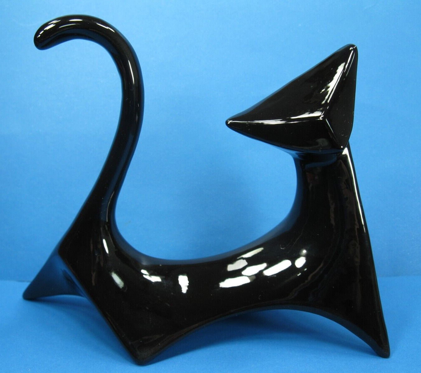 Mid Century Modern MCM Black Atomic Cubist Ceramic Cat Figurine VTG Retro