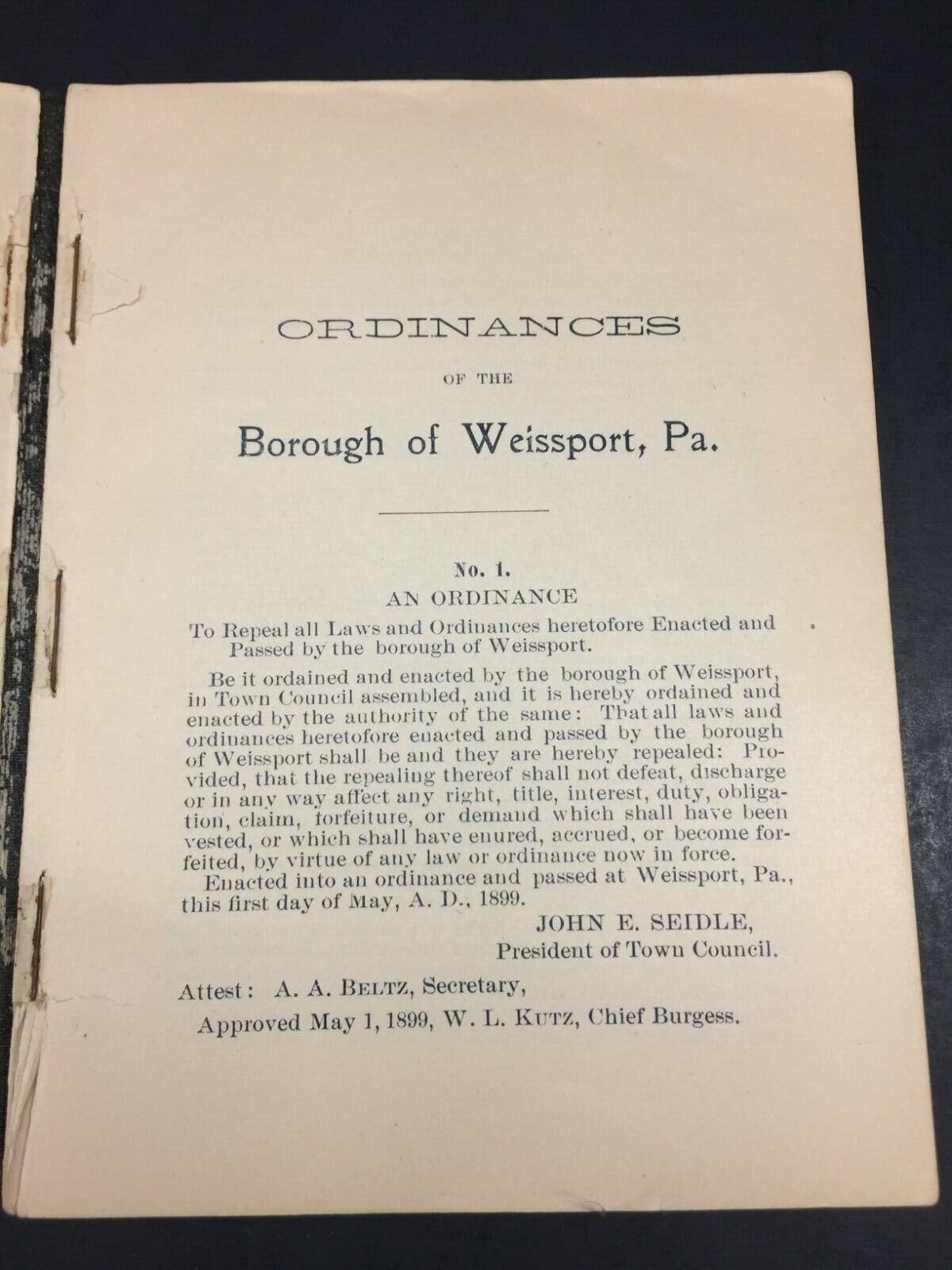 1899 Borough of Weissport Ordinances Penna Pennsylvania PA Antique Old Book