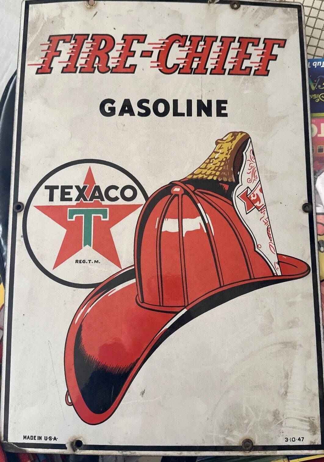 Original 1947 Texaco Fire Chief Porcelain GASOLINE Pump Plate Sign Gas Oil