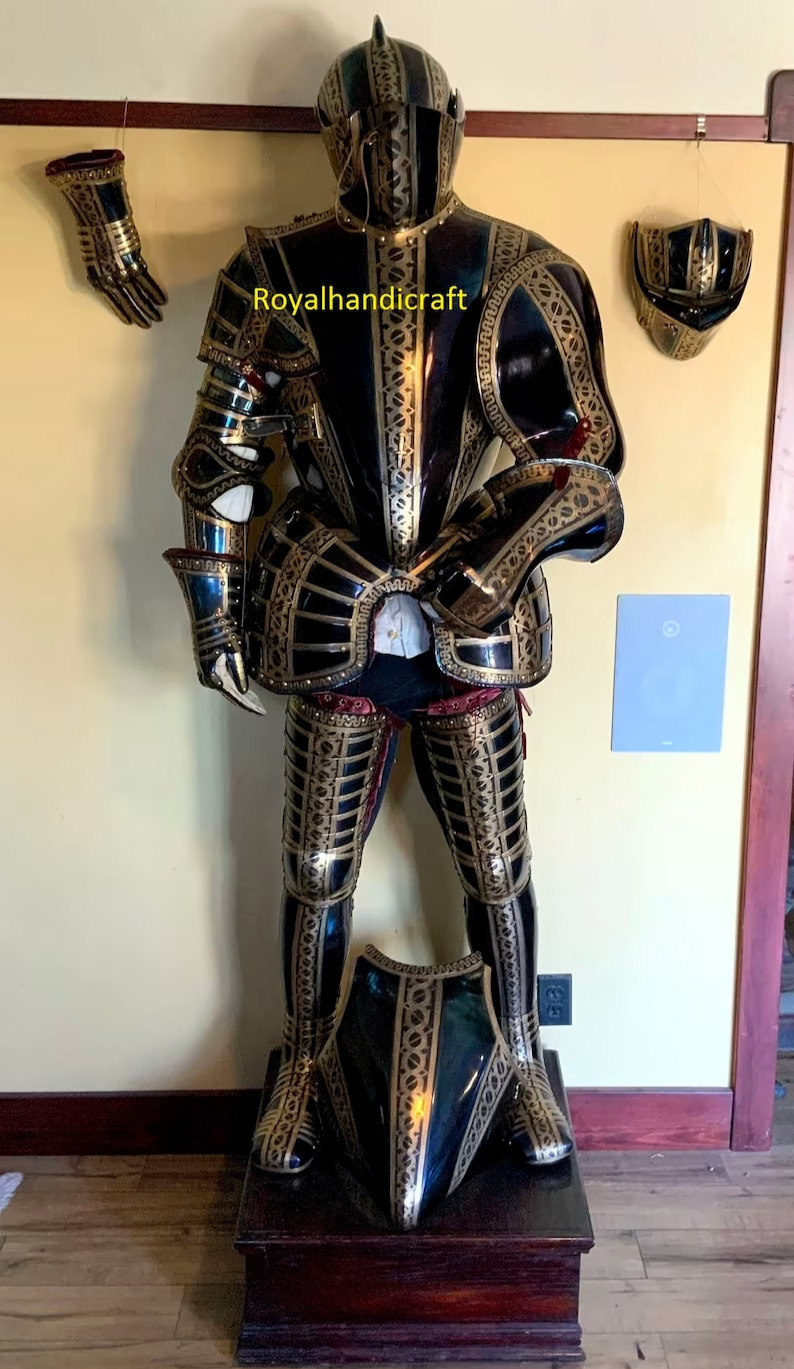 Medieval German Armour of Gold Etched Knight Suit of Armor Replica Armor Suit