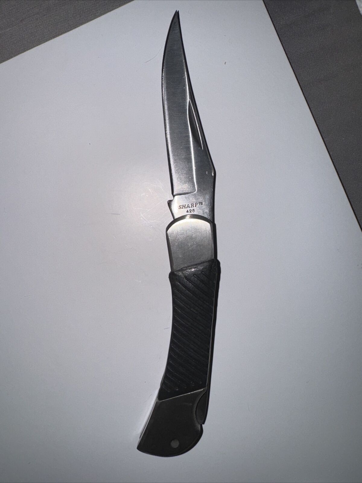 Vintage Sharp Model 425 Lockback Single Blade Folding Knife w/ Sheath Taiwan