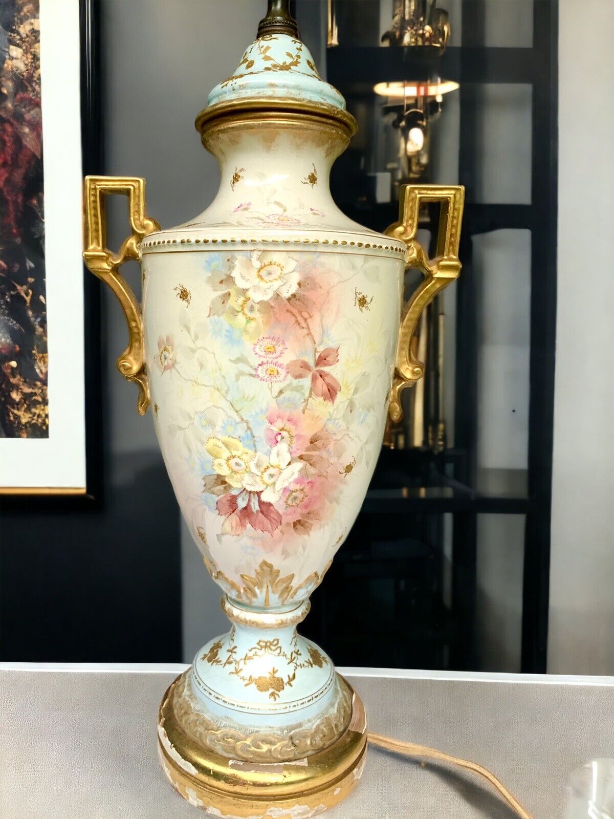 1890 Royal Bonn Franz Anton Mehelm Germany Porcelain Vase LAMP Art Nouveau Works