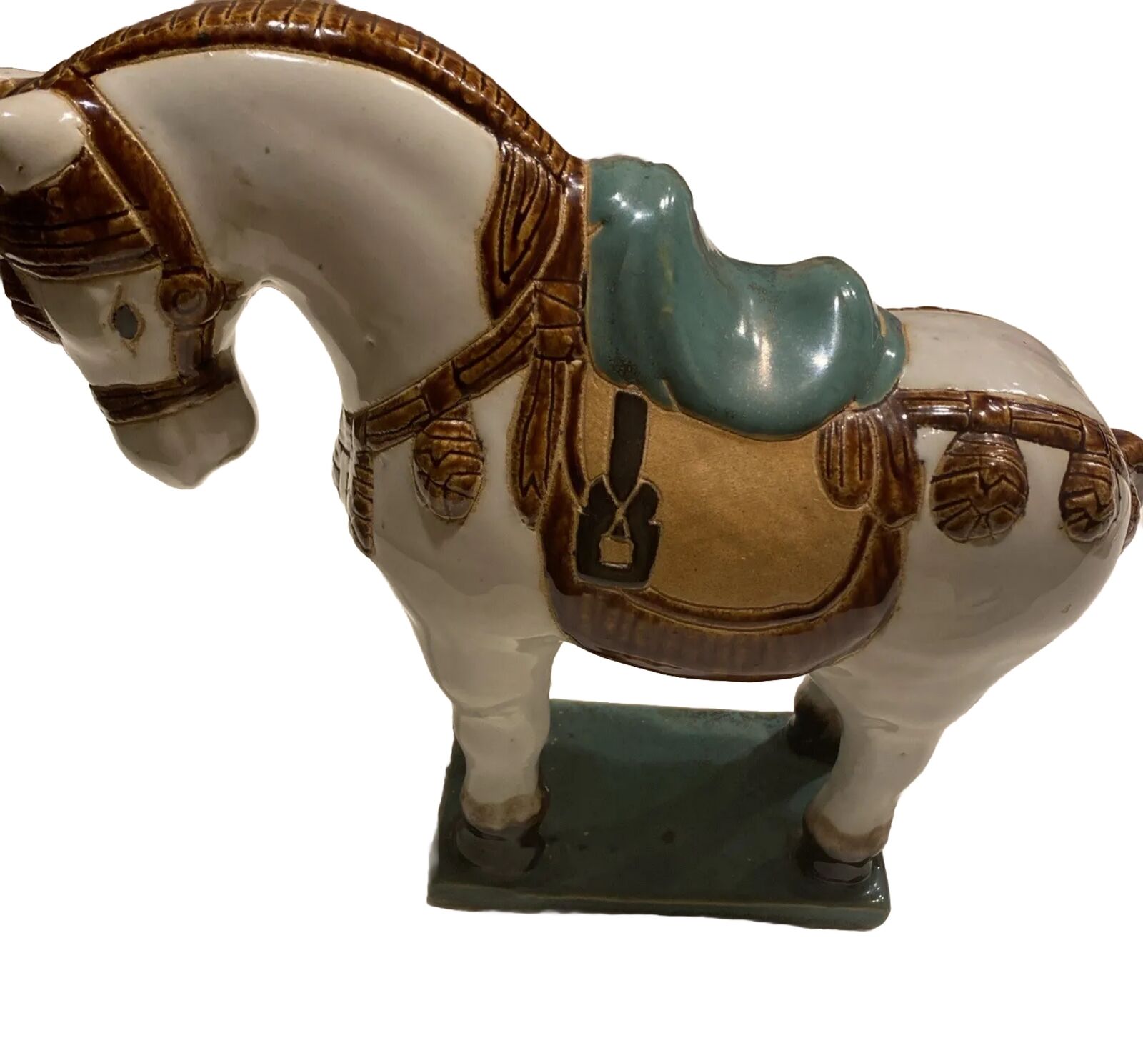 Majolica Glazed Ceramic Horse Pony Statue 1960’s Italy Hollywood Regency Style