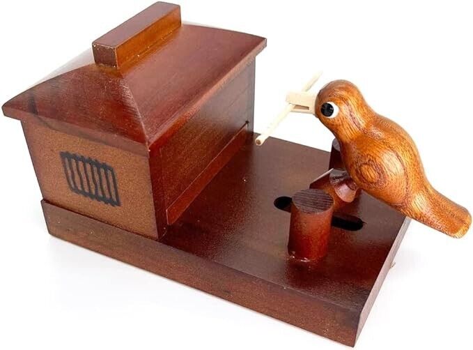 Toothpick Holder Bird Dispenser Wooden Craft made in Japan Color Brown