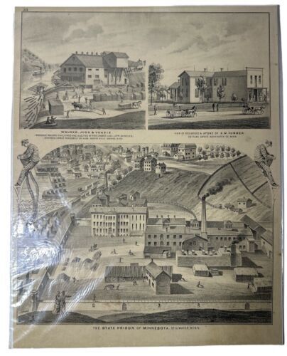 1874 illustrated historical Litho of The Minnesota Stare Prison 17” x 13”