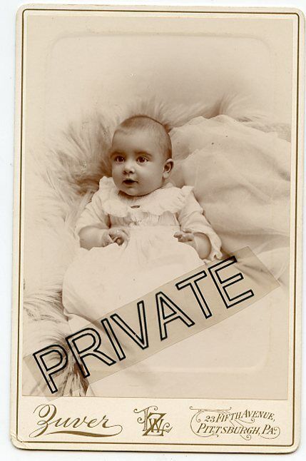 Original Antique Cabinet Photo-Pittsburgh Penn-Baby-Long Gown-Big Eyes-1/2 Smile