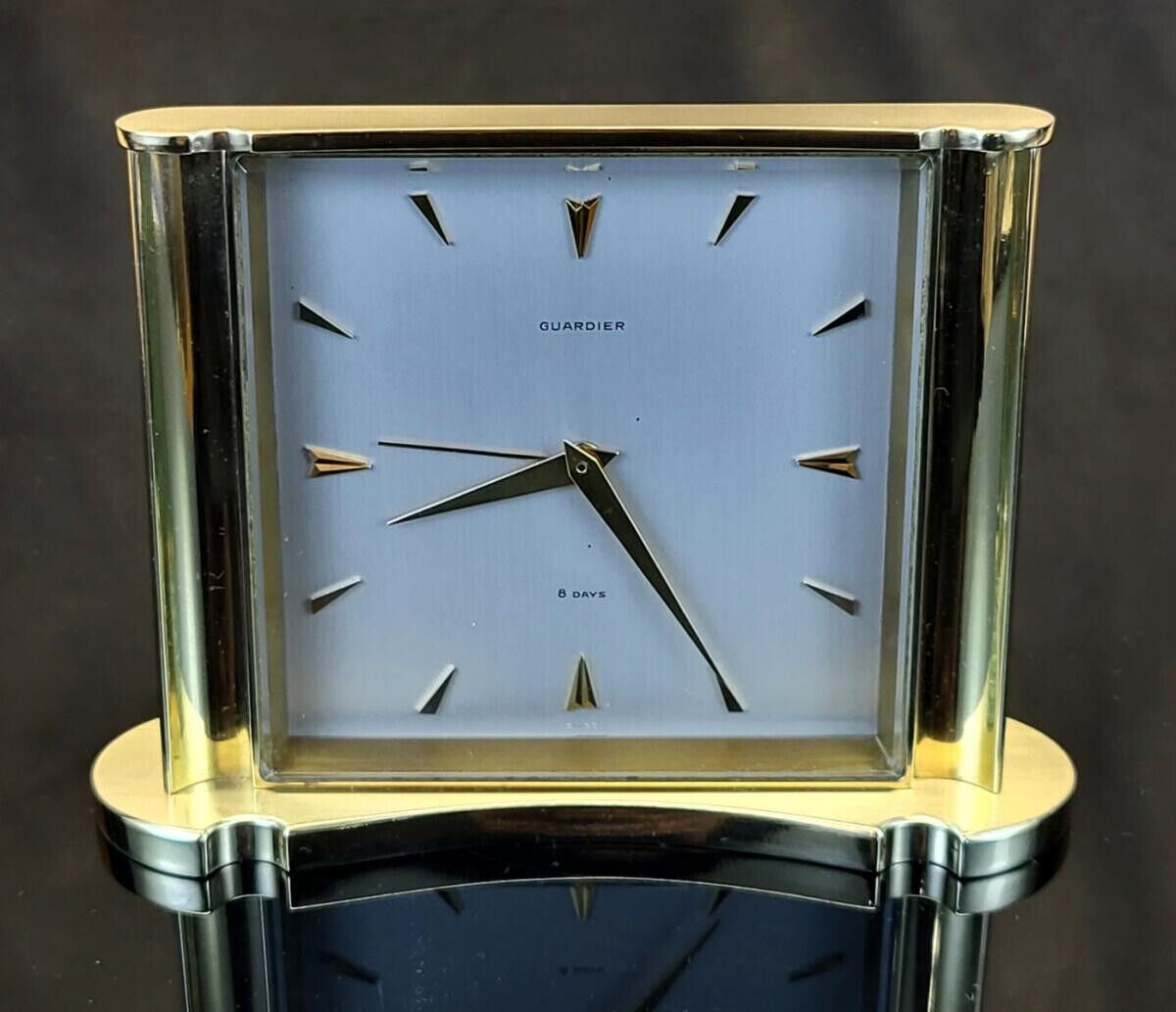 CHOICE Restored '60s Mod Guardier (Luxor) Brass Desk Alarm Clock 8-day 15-jewel