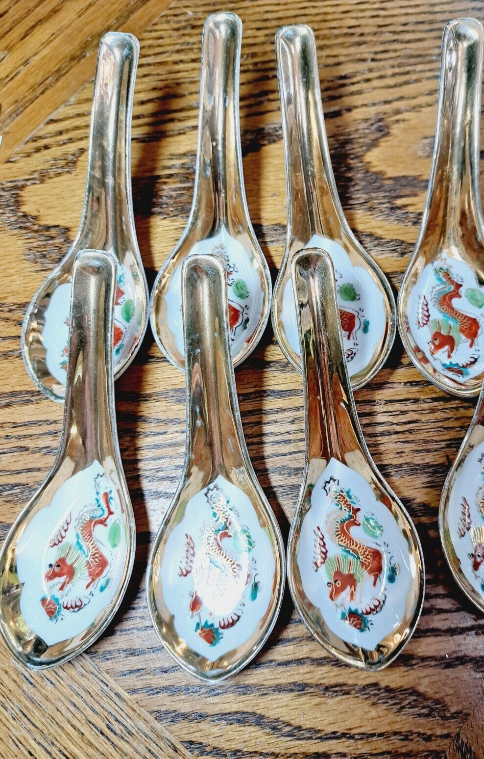 ASIAN SPOONS WITH DRAGONS AND GOLD SET OF 7