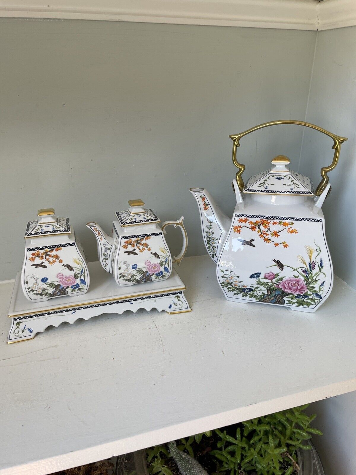 FRANKLIN  MINT~ BIRDS and FLOWERS Of The ORIENT Tea Set CREAMER & SUGAR Tray