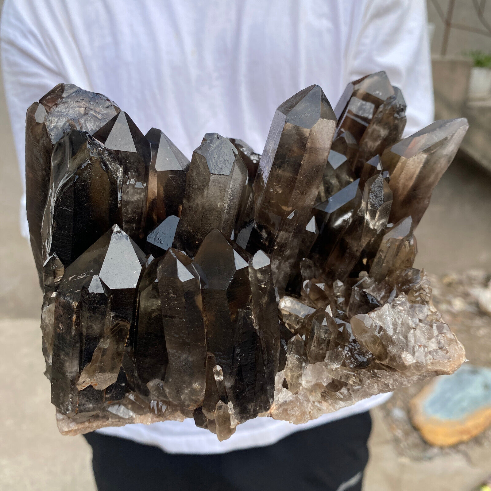 7.3lb Large Natural Black Smoky Quartz Crystal Cluster Raw Mineral Specimen