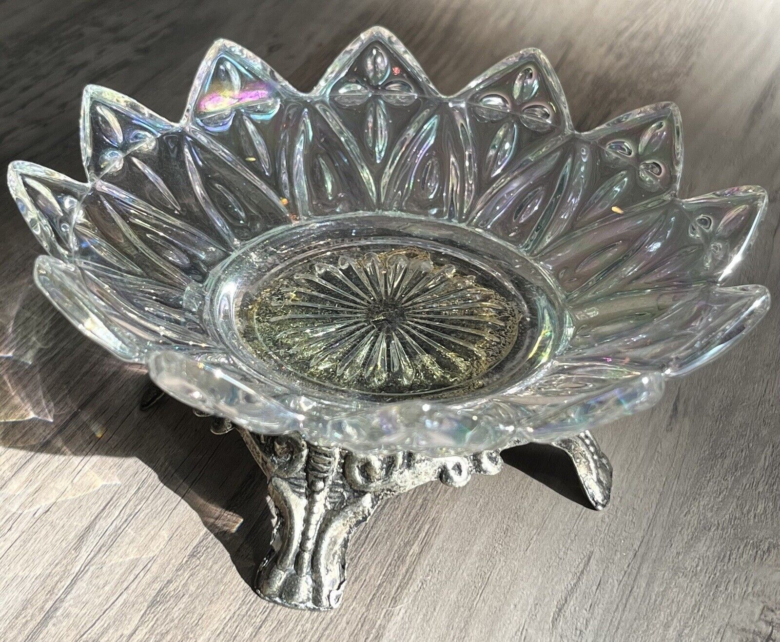 Vintage Carnival Glass Rainbow Candy Dish Bowl 5.5\
