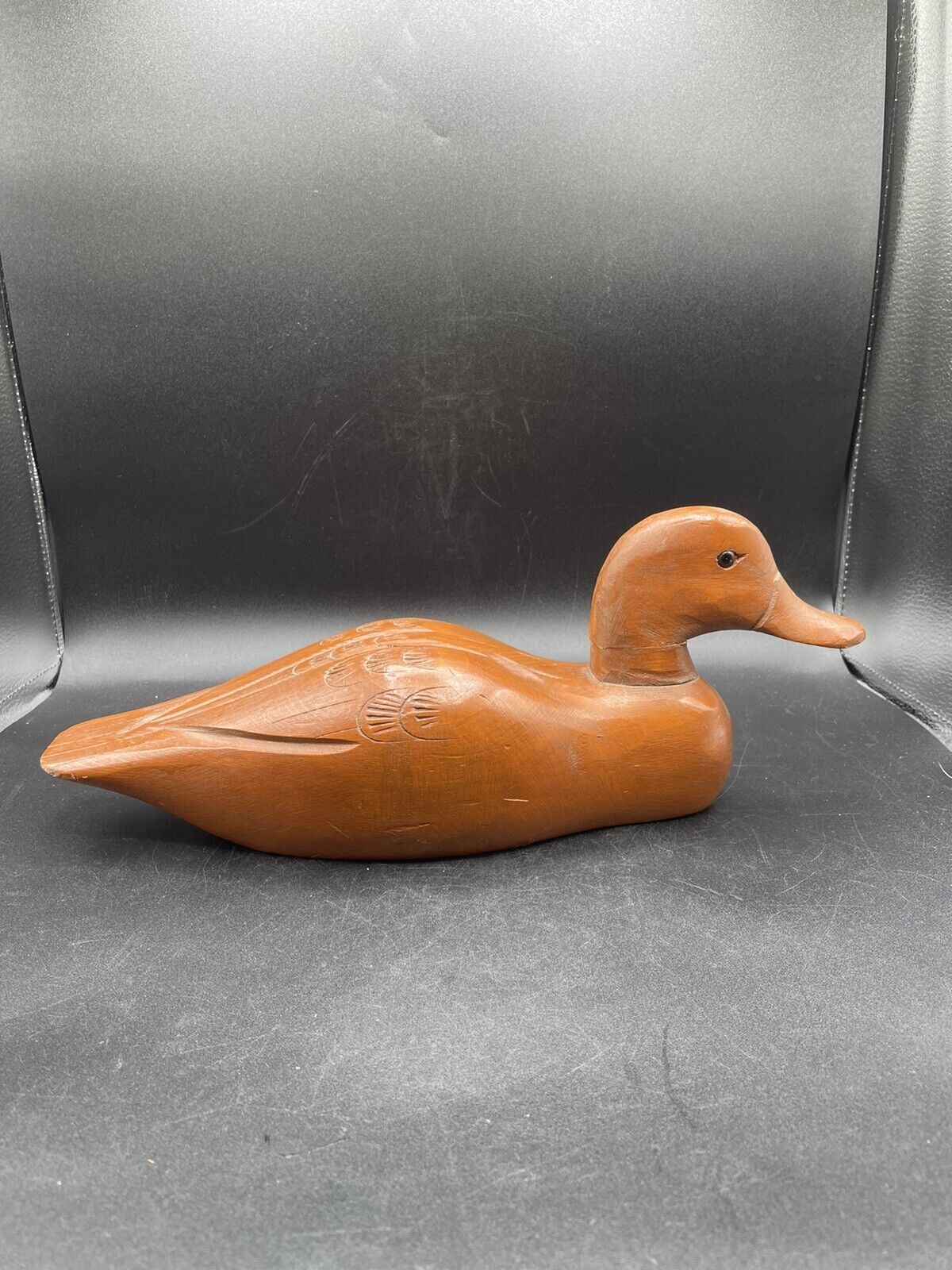 Vintage Folk Art Hand Carved Wood Stain Finished Duck Decoy Figurine 14 1/4”