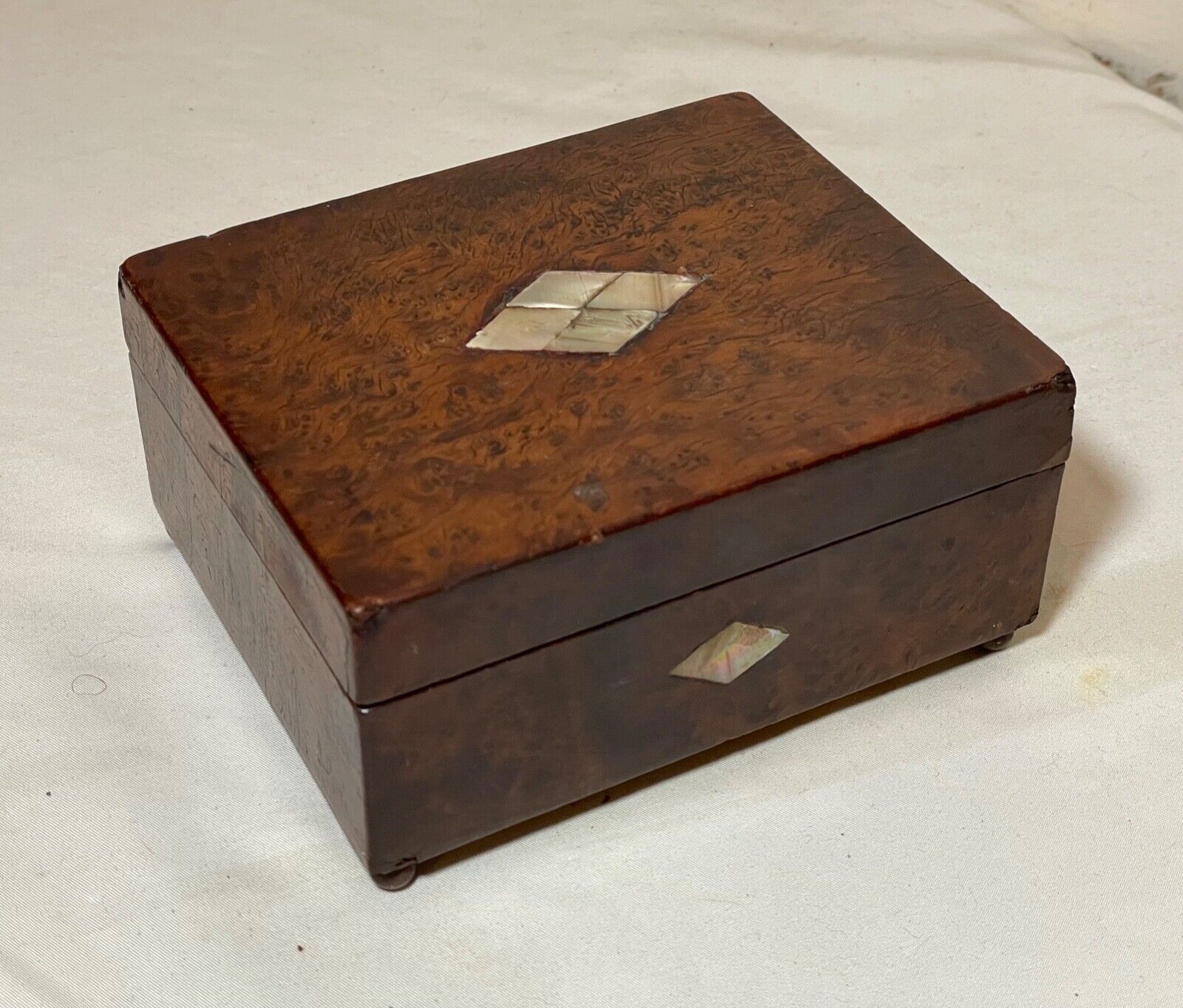 antique handmade 19th century burl wood mother of pearl bronze cigarette box