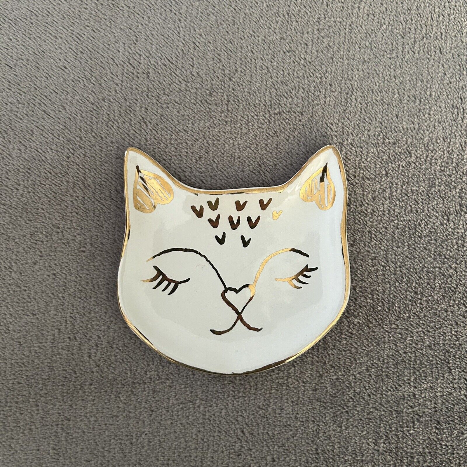 West Elm Ring Jewelry Dish Trinket Cat Kitty White Gold Ceramic 4x4”