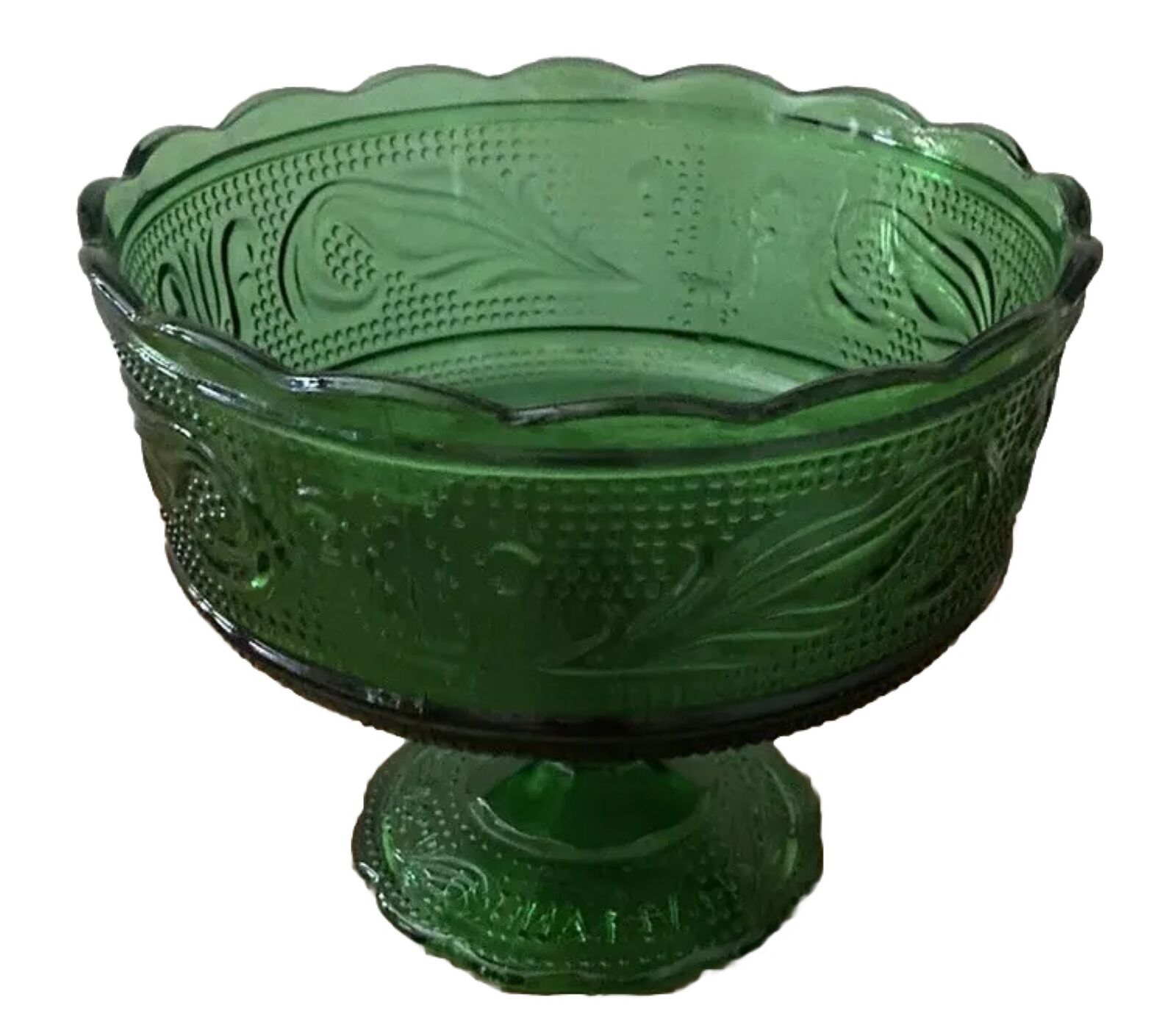 Vintage E.O. Brody Green Glass Pedestal Compote Candy Dish Footed Bowl USA