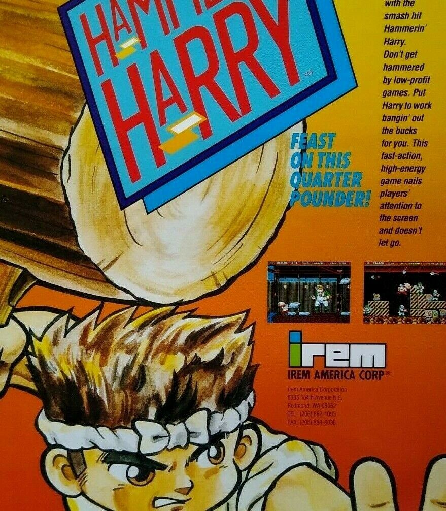 Hammerin Harry Arcade FLYER Original 1990 Video Game Vintage Promo Art Retro