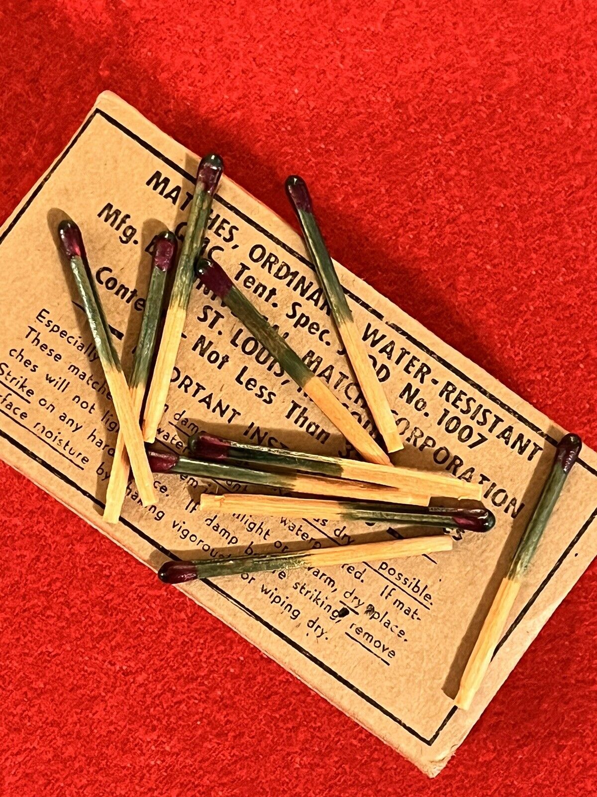 WWII Matches, Water-Resistant, (Jungle) LOT of 10 Army USMC Issue