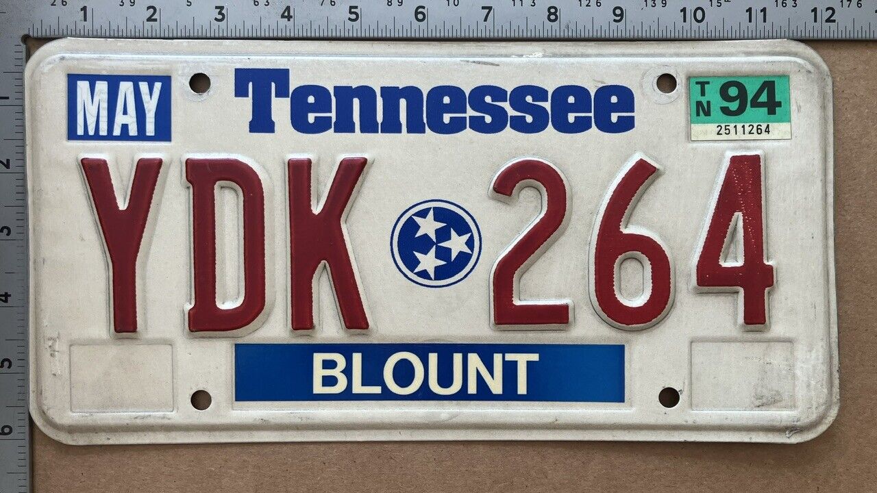 1994 Tennessee license plate YDK 264 YOM DMV clear Ford Chevy Dodge 7532