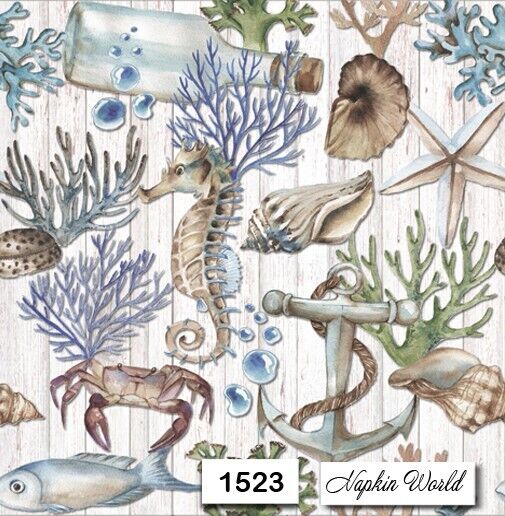 (1523) TWO Individual Paper LUNCHEON Decoupage Napkins - OCEAN SEA CRAB ANCHOR