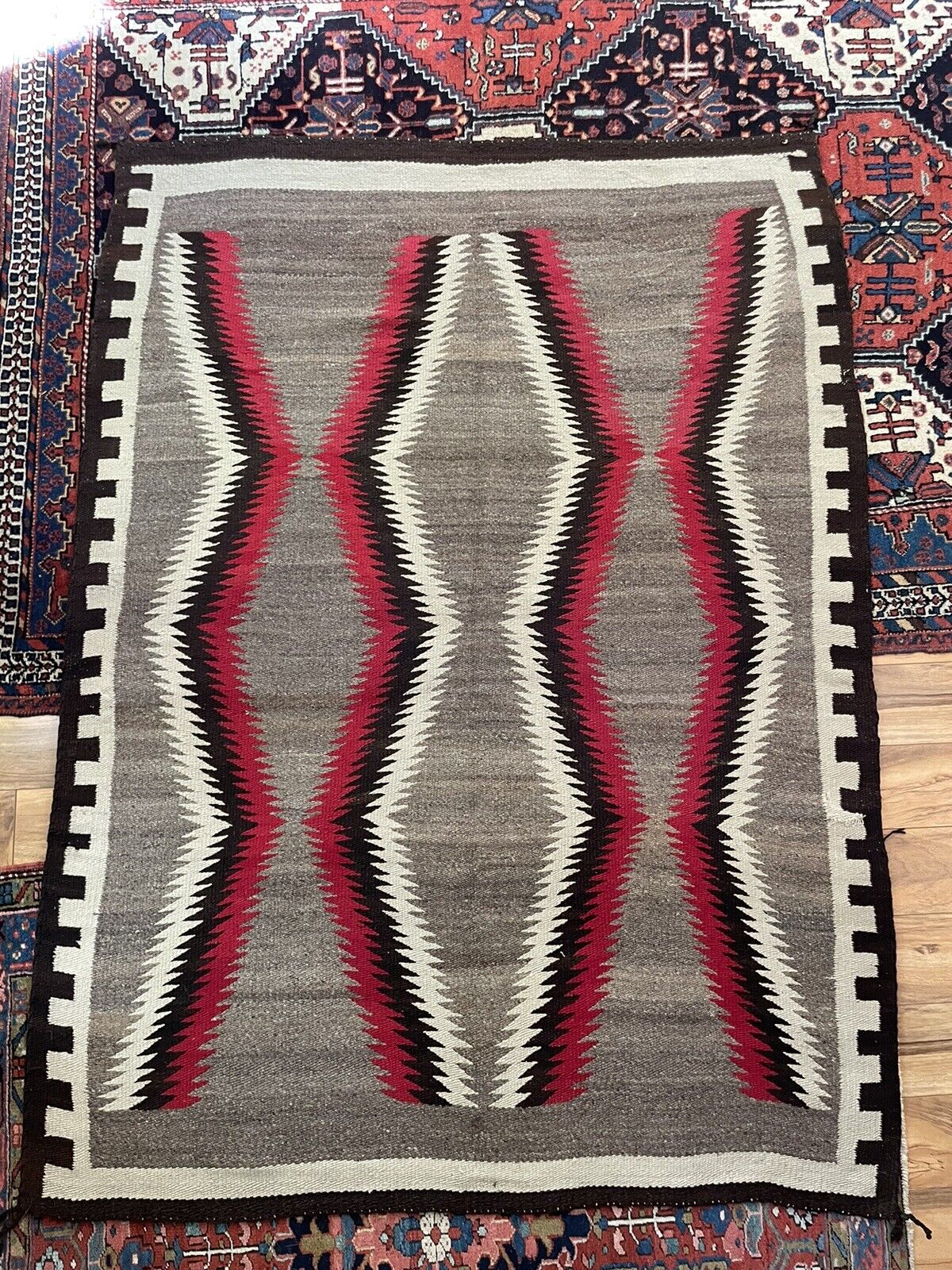 Large Antique Navajo Crystal Rug Blanket 1920s 48”x65”  RARE Eye Dazzler Wow