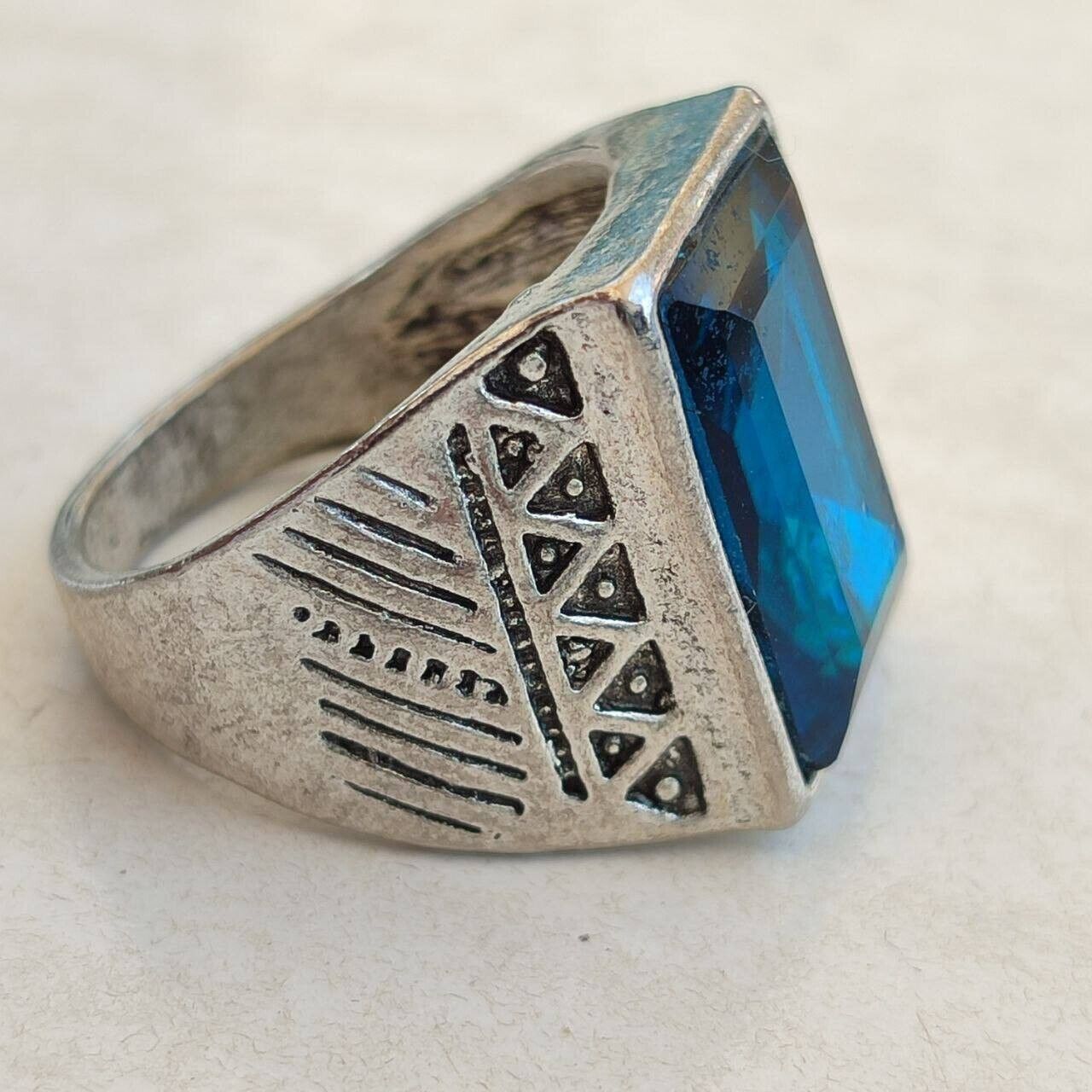 Very Stunning Ancient Antique Silver Ring Viking Blue Stone Amazing Artifact