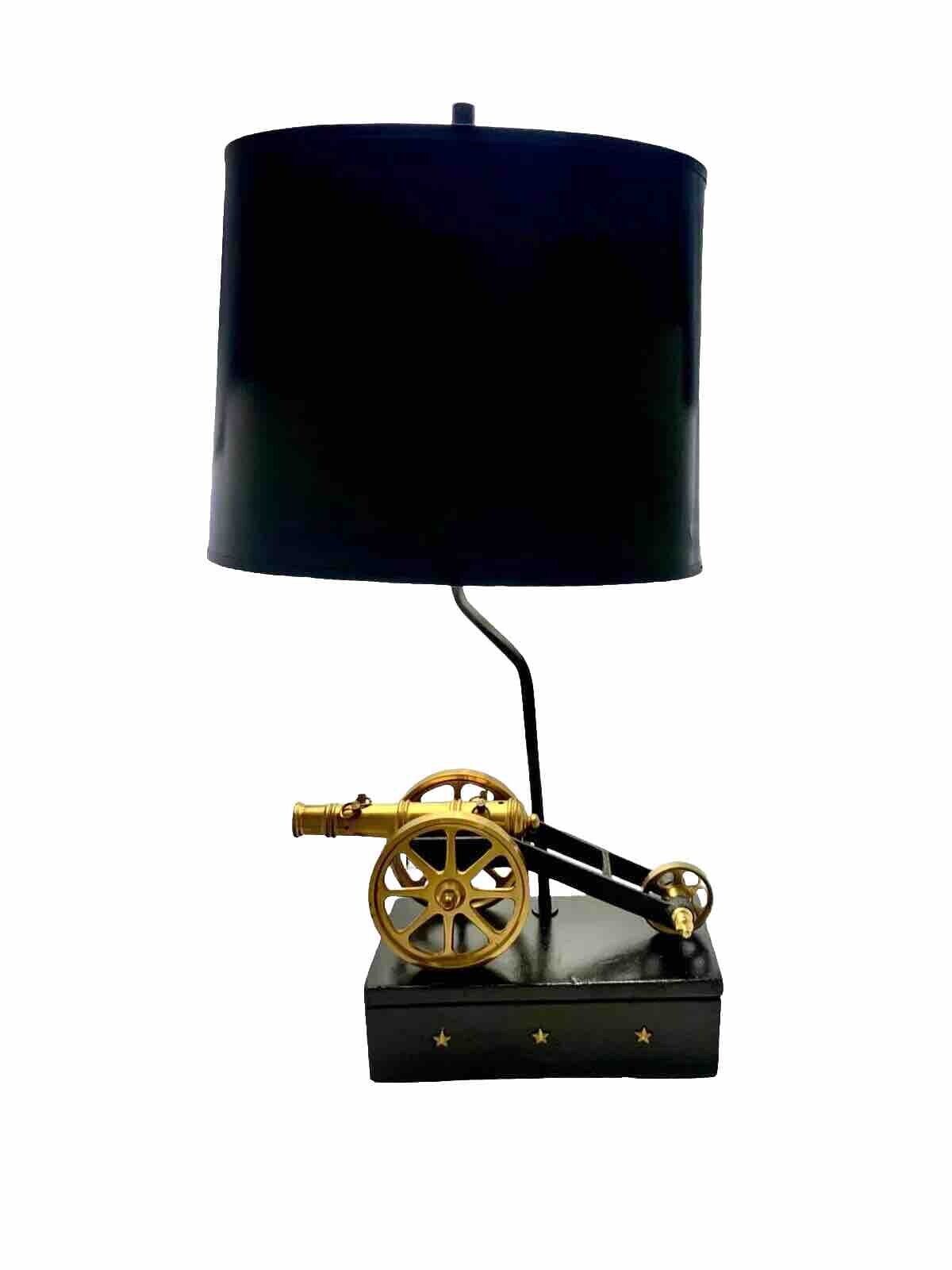 Cannon Lamp Brass on Heavy Base with Shade Vintage Table Desk Office Decor