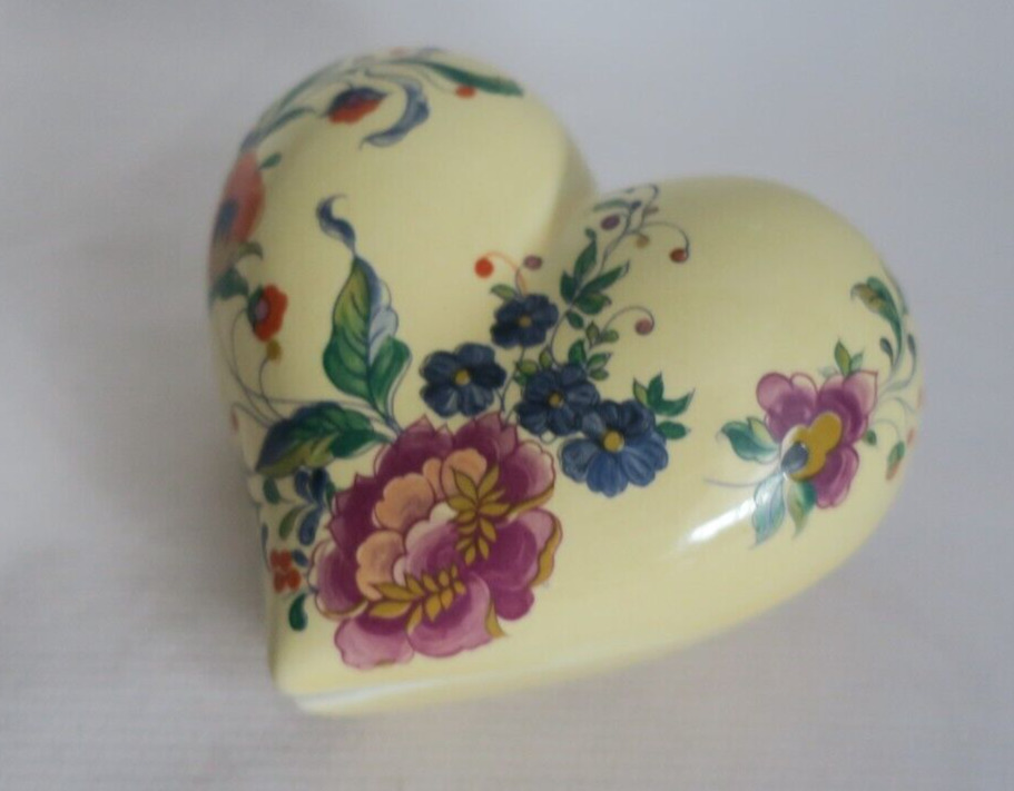 Heart Trinket Box Sandra Pailet Signed Floral Design Porcelain Jewelry Japan Vtg