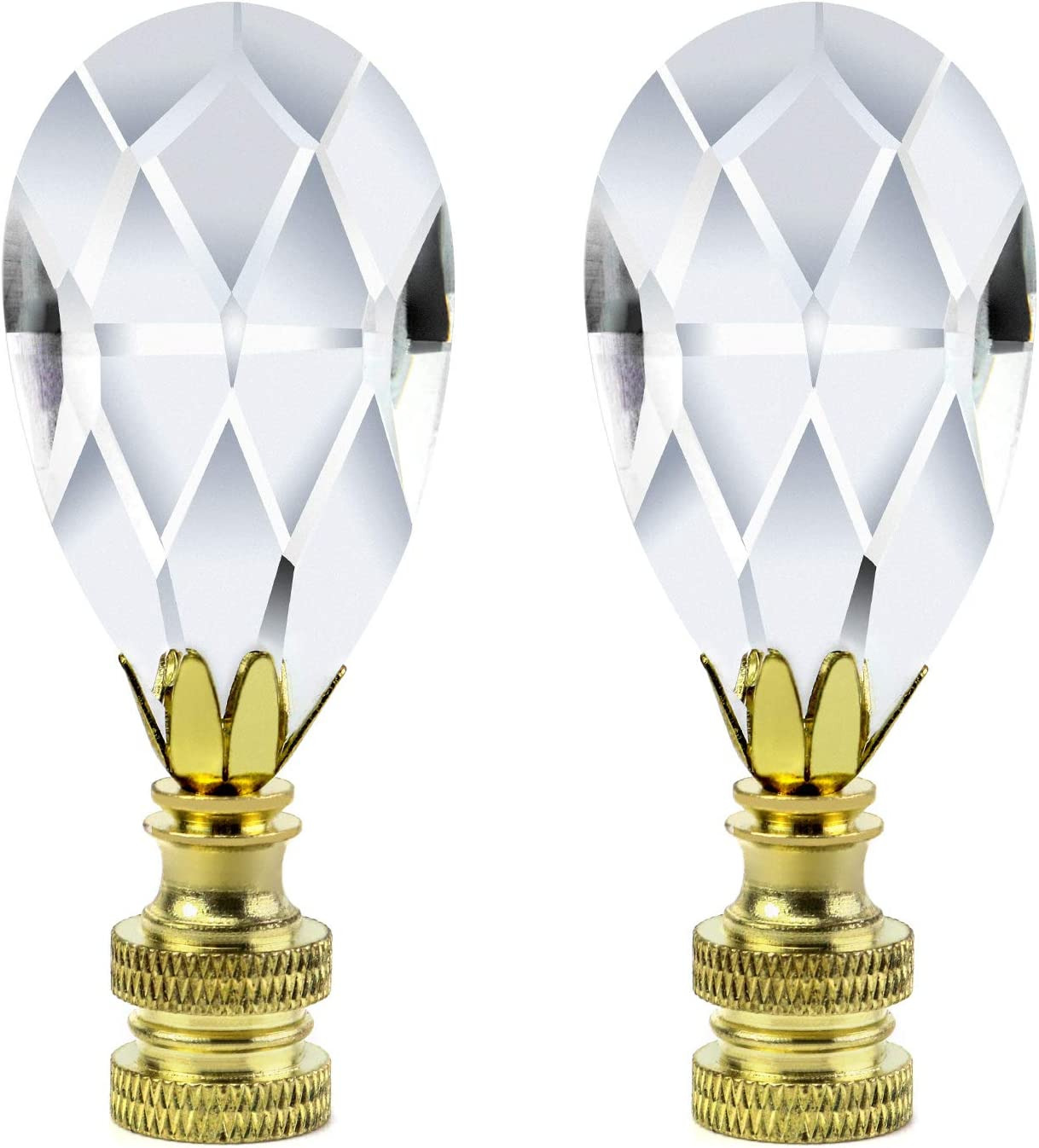 Crystal Lamp Finials, 2 Pack Teardrop Shape Clear Faceted Crystal Lamp, New