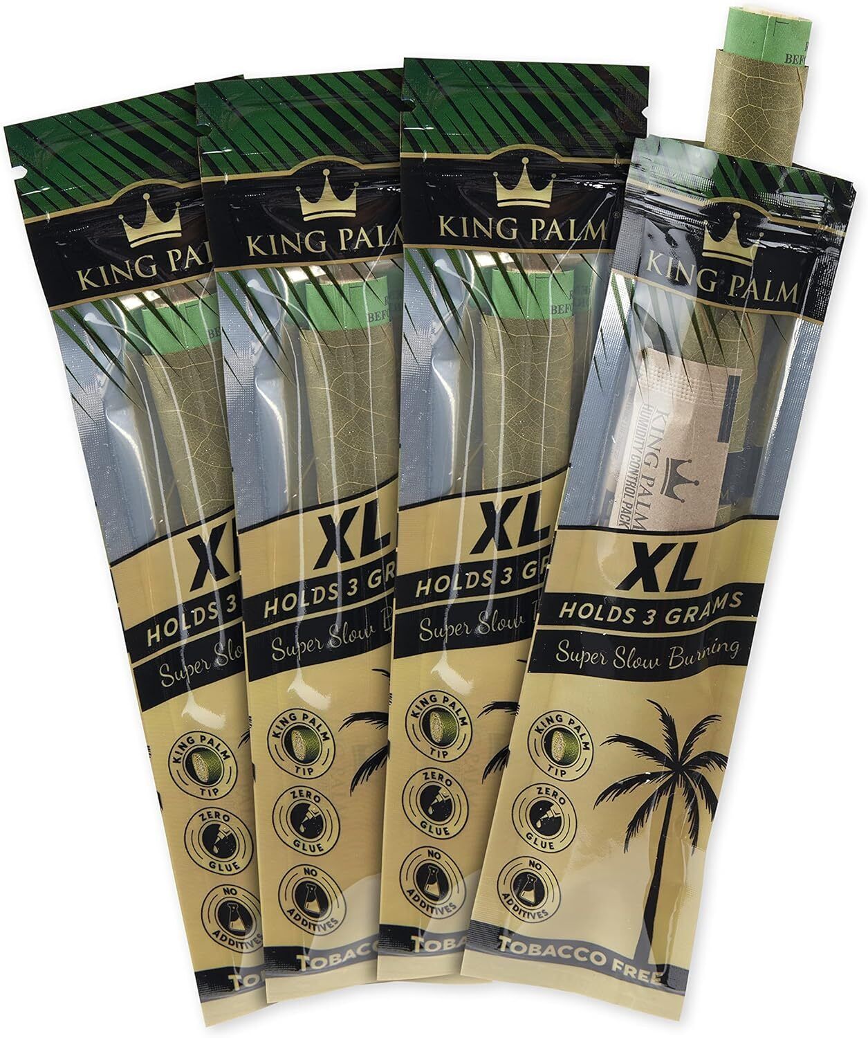 King Palm | XL Size | Natural | Prerolled Palm Leafs | 4 Packs, 1 Roll per Pack