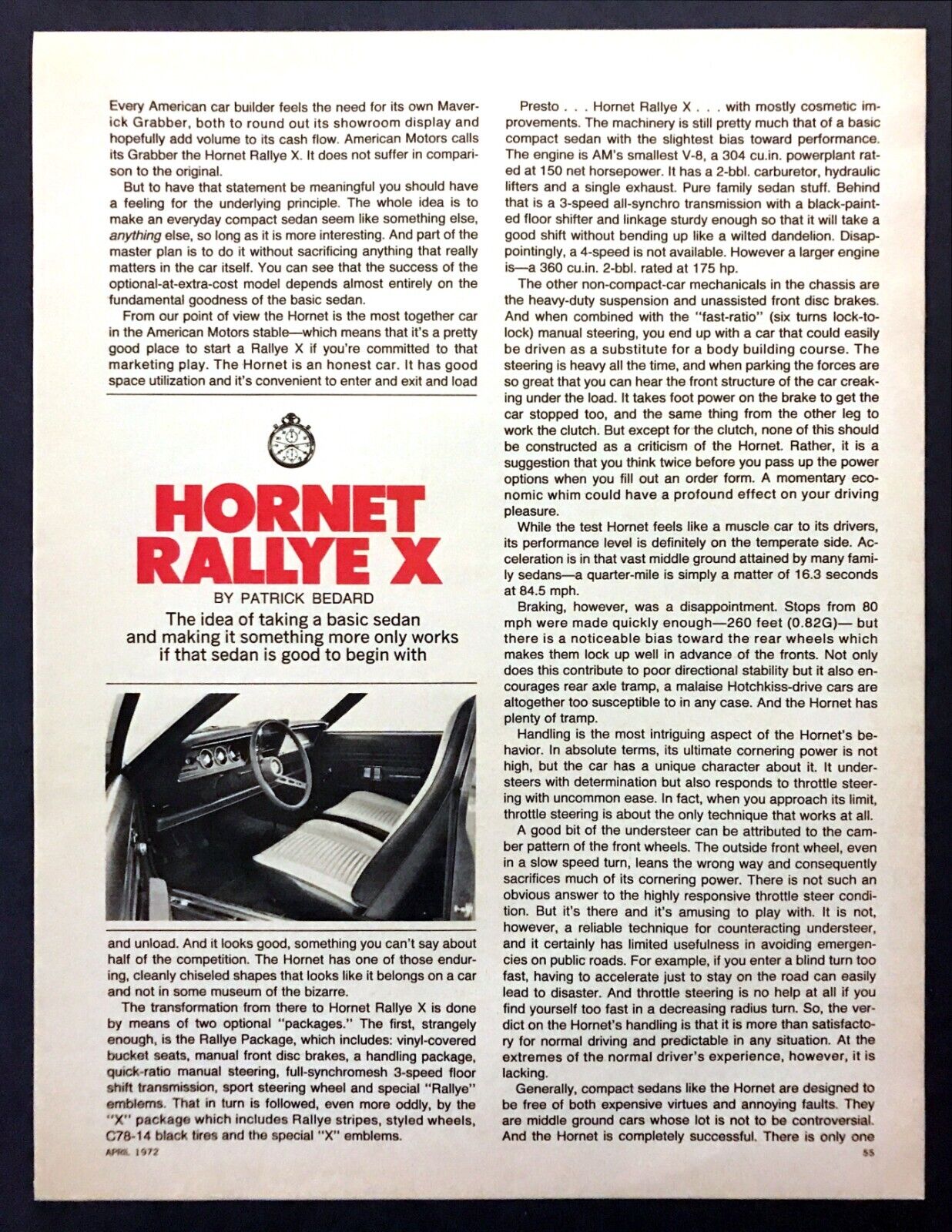 1972 AMC Hornet Rallye X Coupe Road Test Tech Data Photos Review Article