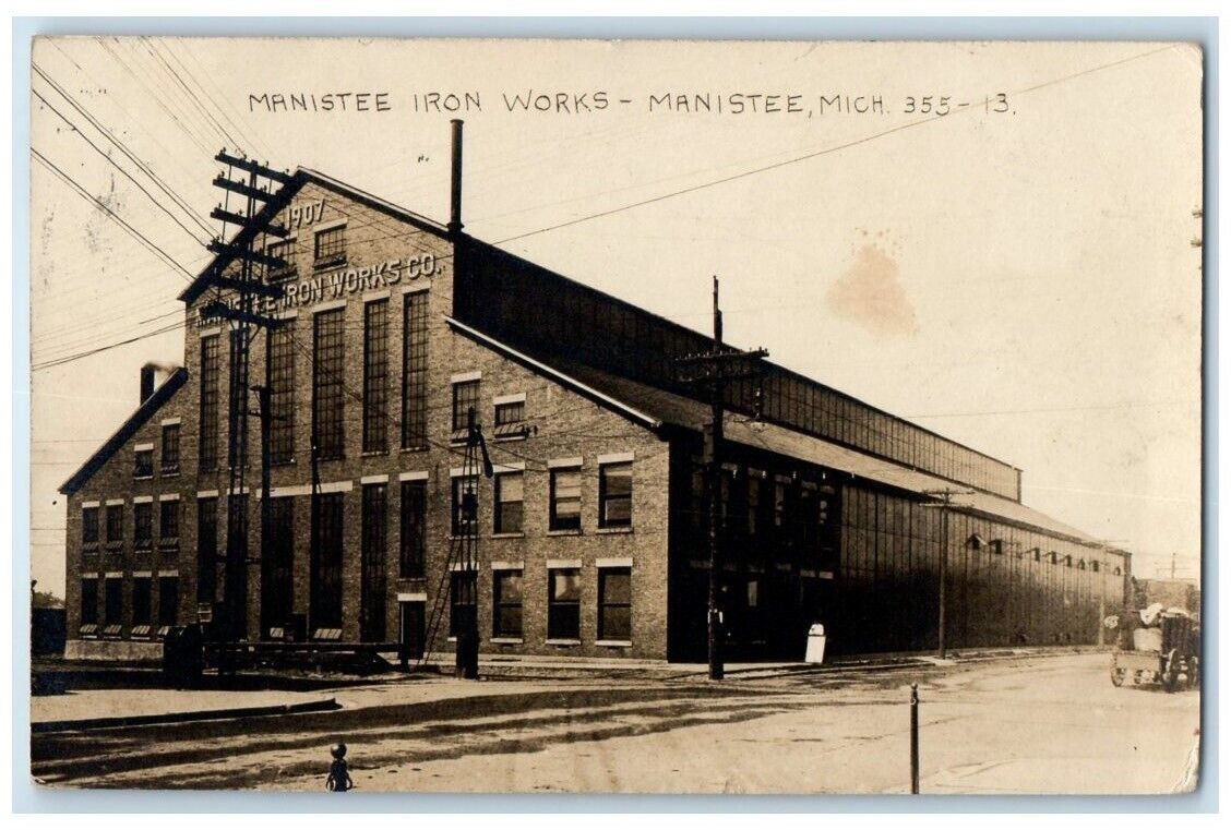 1912 Manistee Iron Works Co. Foundry Building Michigan MI RPPC Photo Postcard