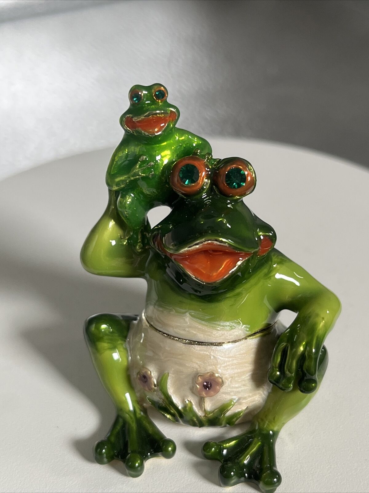 MOMMY FROG WITH BABY FROG TRINKET BOX BY KEREN KOPA, CRYSTALS, COLLECTION PIECE