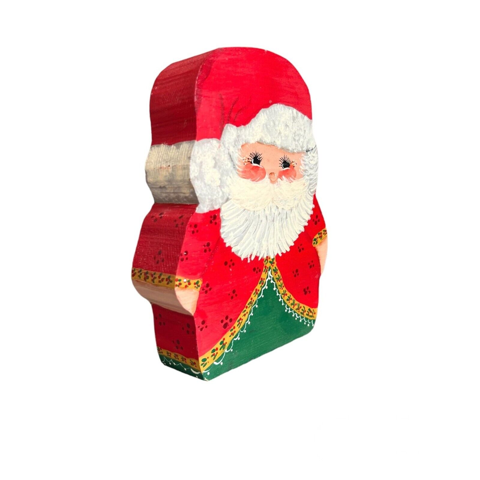 Vintage Wooden Painted Santa Claus Block Candle Holder 6 3/4\