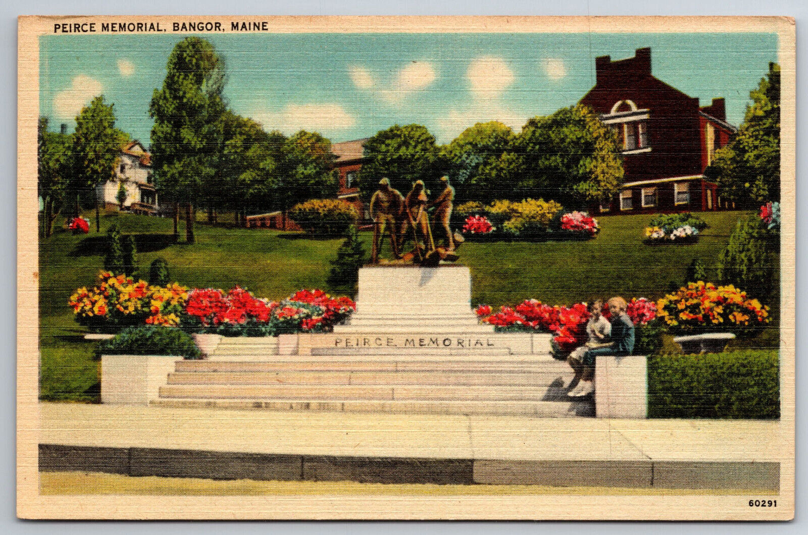 Vintage Postcard ME Bangor Peirce Memorial Linen ~5276