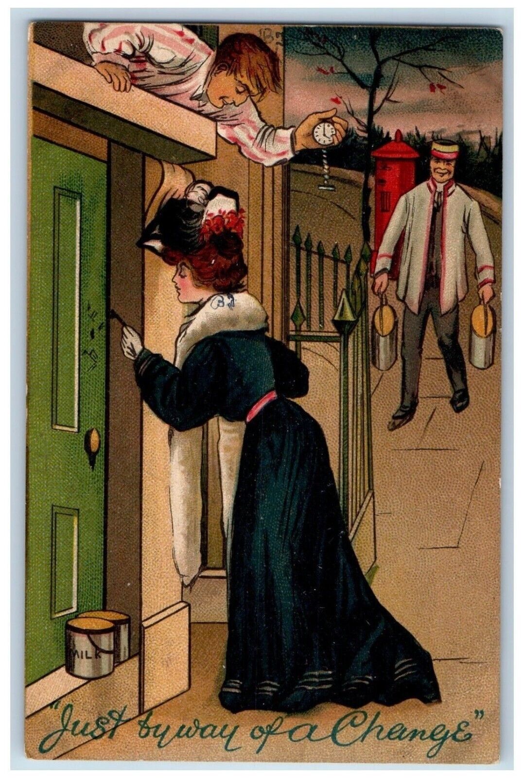 Minneapolis MN Postcard Milk Man Keyhole Just By Way Of A Change 1908 Antique