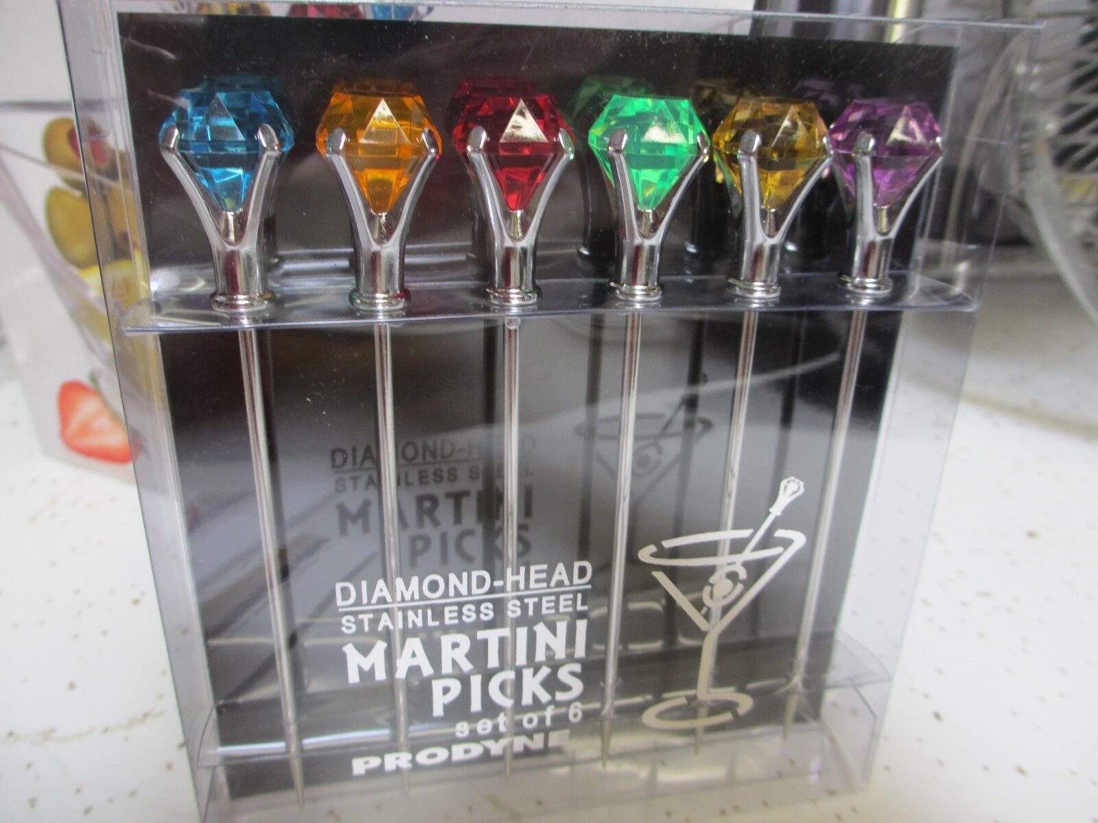 color gem DIAMOND crystal Cocktail PICKS for MARTINI GLASS glasses olive purple 