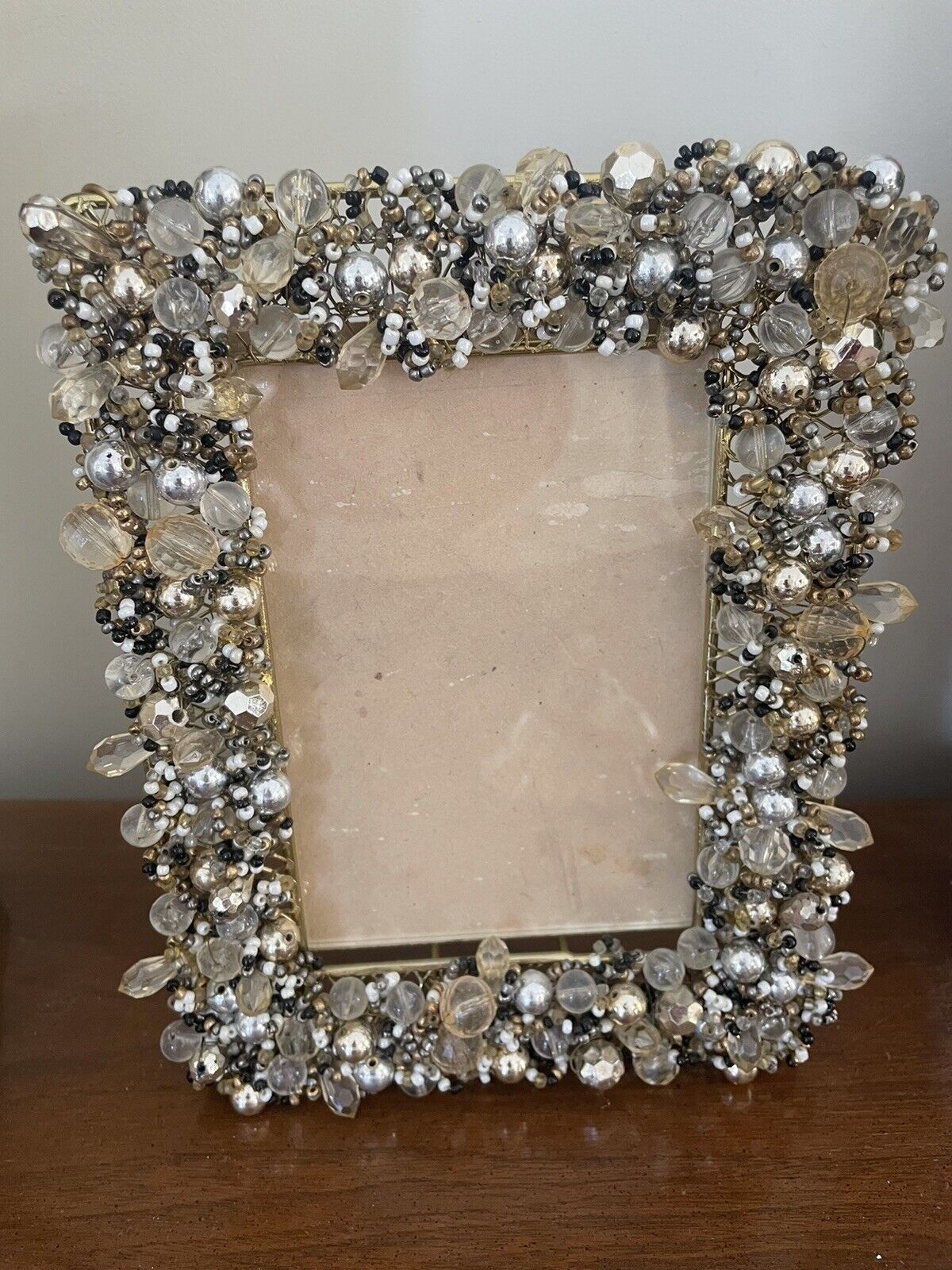 MacKenzie Childs Silver Gold Beaded Photo Picture Designer Frame 4 x 6 Rare