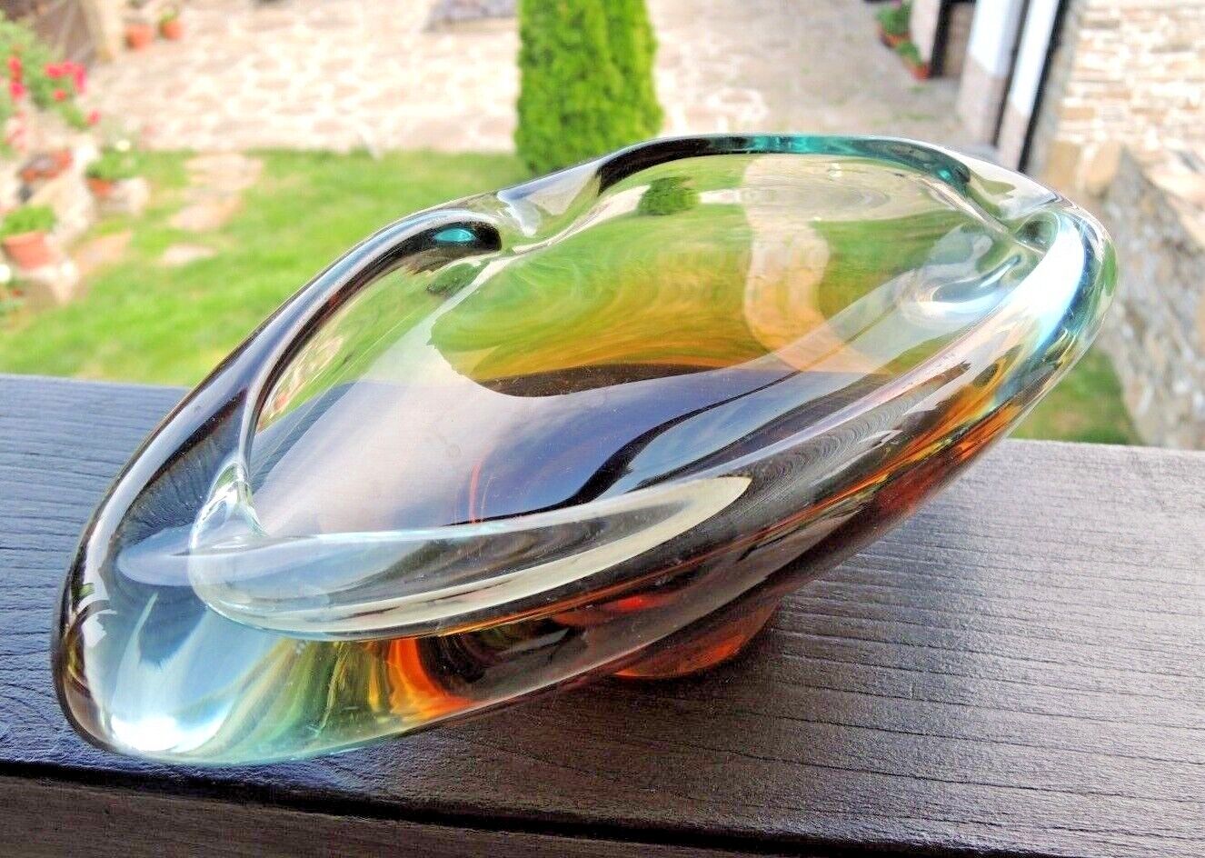 VTG.CZECH ART GLASS ASHTRAY, BOWL DESIGNED BY FRANTISEK ZEMEK FOR MSTISOV