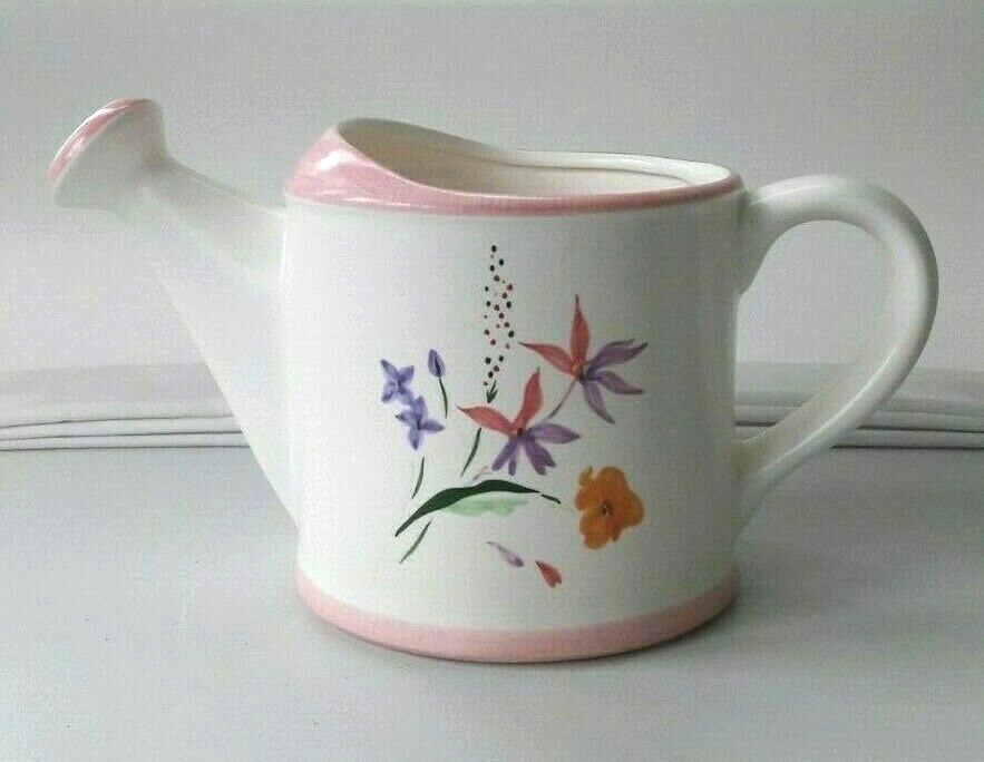 VASE, Pink/Cream w/Flowers, Ceramic Watercan Sprinkler/Planter, 4.75\