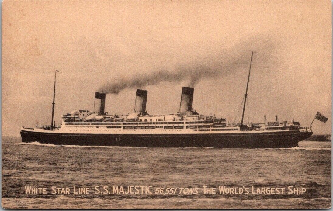 S.S. Majestic White Star Line The World's Largest Ship Boat Steamship Postcard