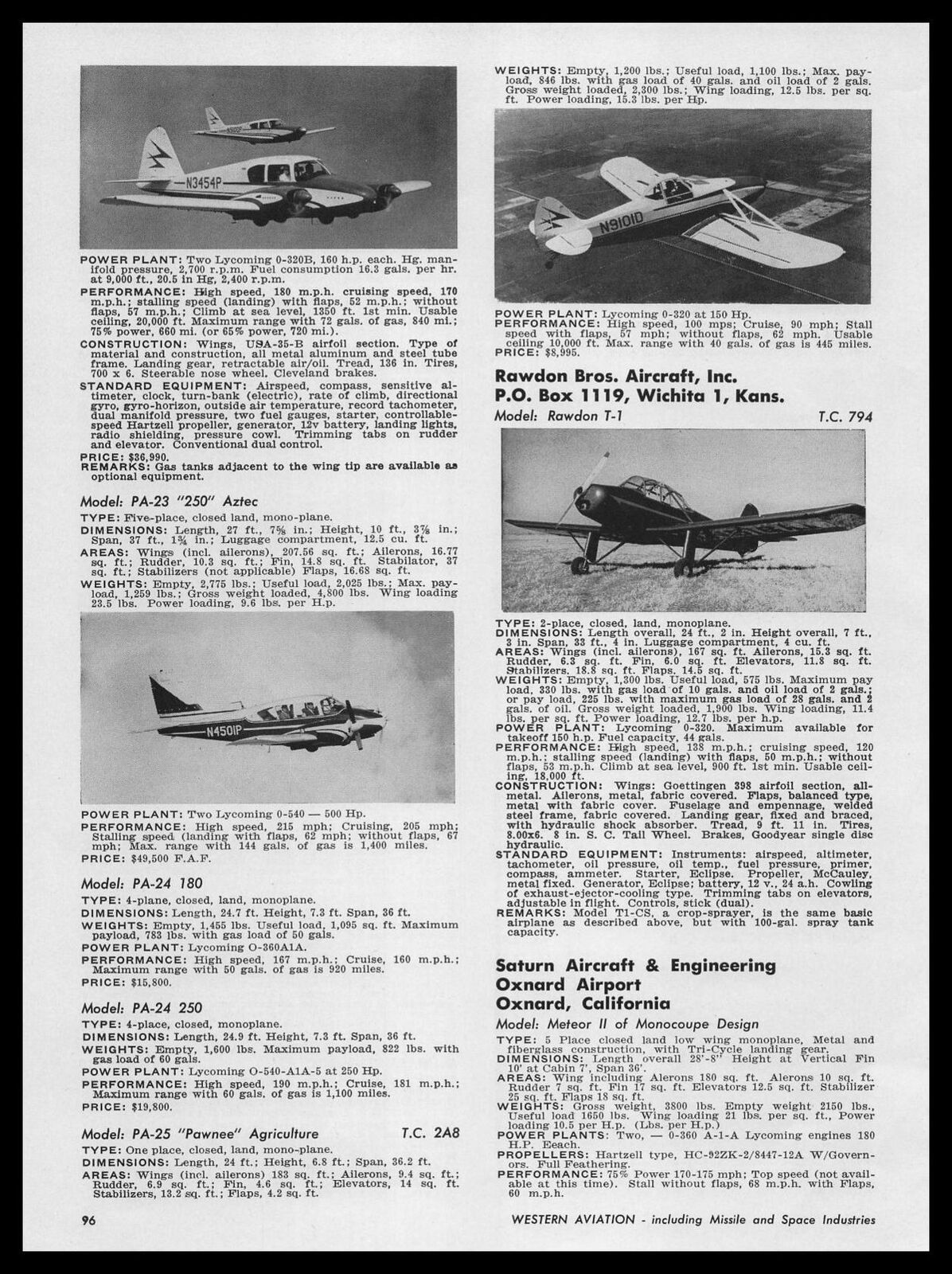1960 Rawdon Brothers Aircraft Inc. Wichita Kansas T-1 Photo And Specs Print Ad