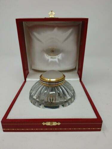 Must de Cartier Inkwell clear crystal glass body with Frosted glass cabochon 