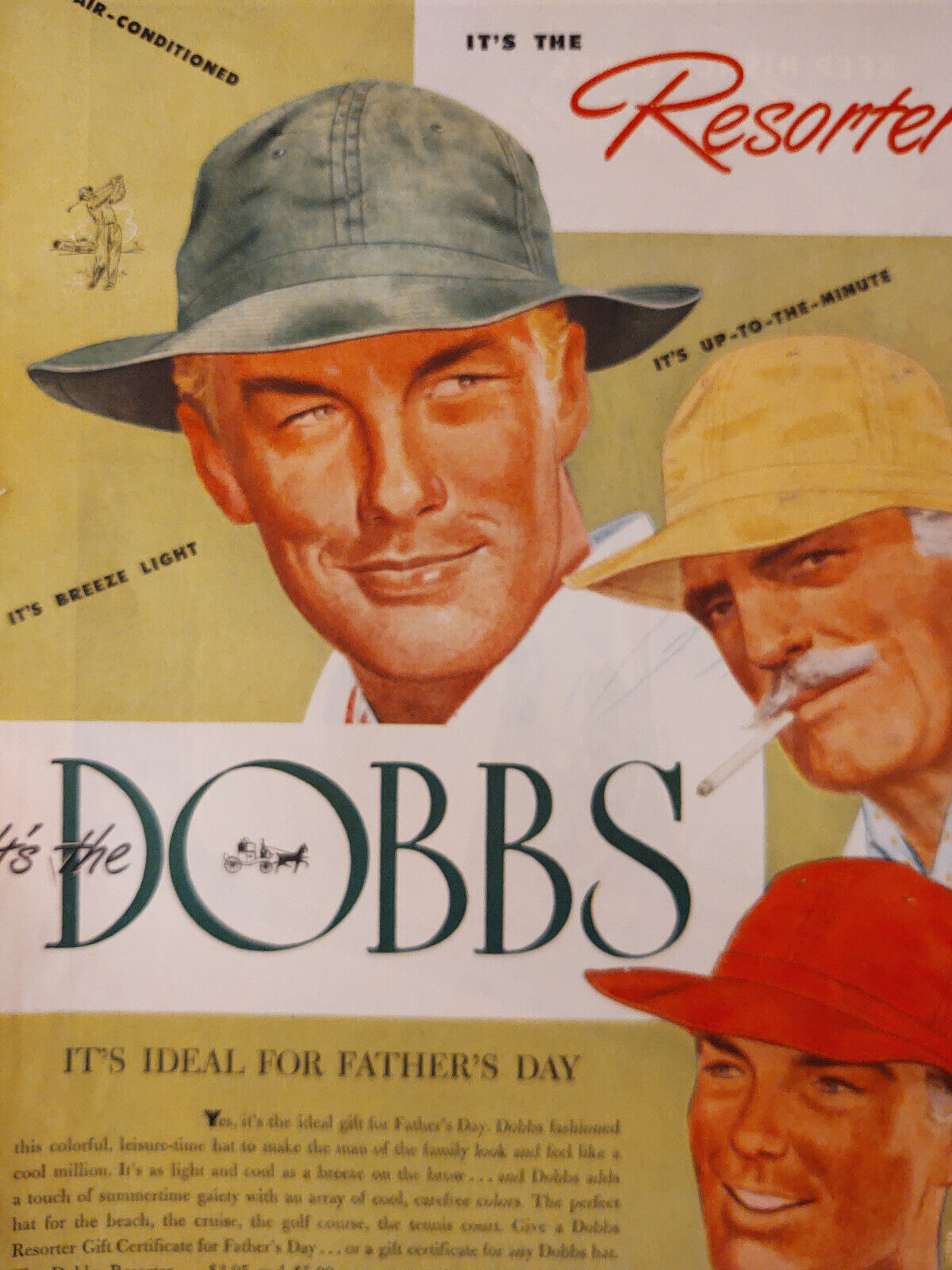 1947 Original Esquire Art Ad Advertisement Dobbs Hats Kromex Ice Bucket
