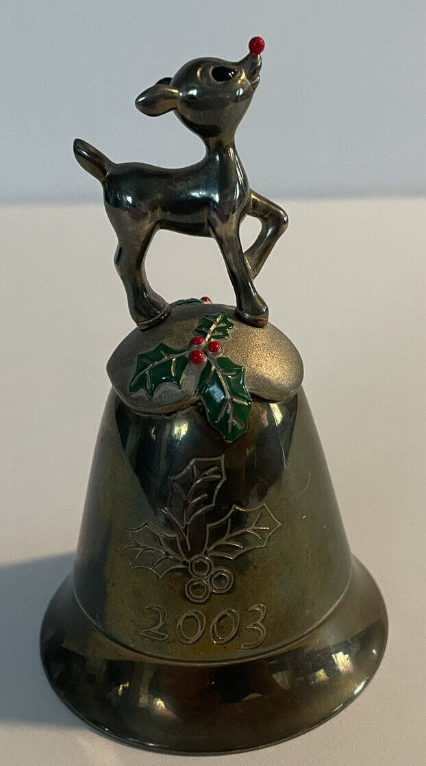 VTG Kirk Stieff Rudolph Song Music Box Silver Holiday Bell 2003 Works
