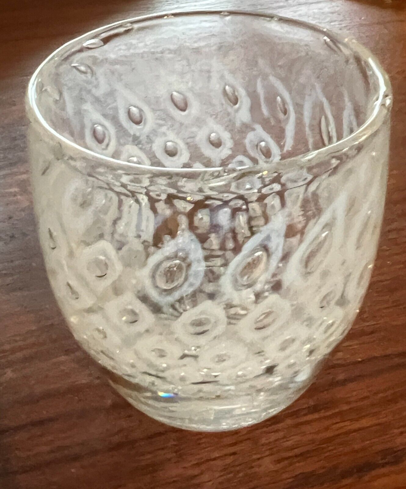 Glassybaby Pre-Triskelion Blown Glass Votive -Unique Speckled clear with white