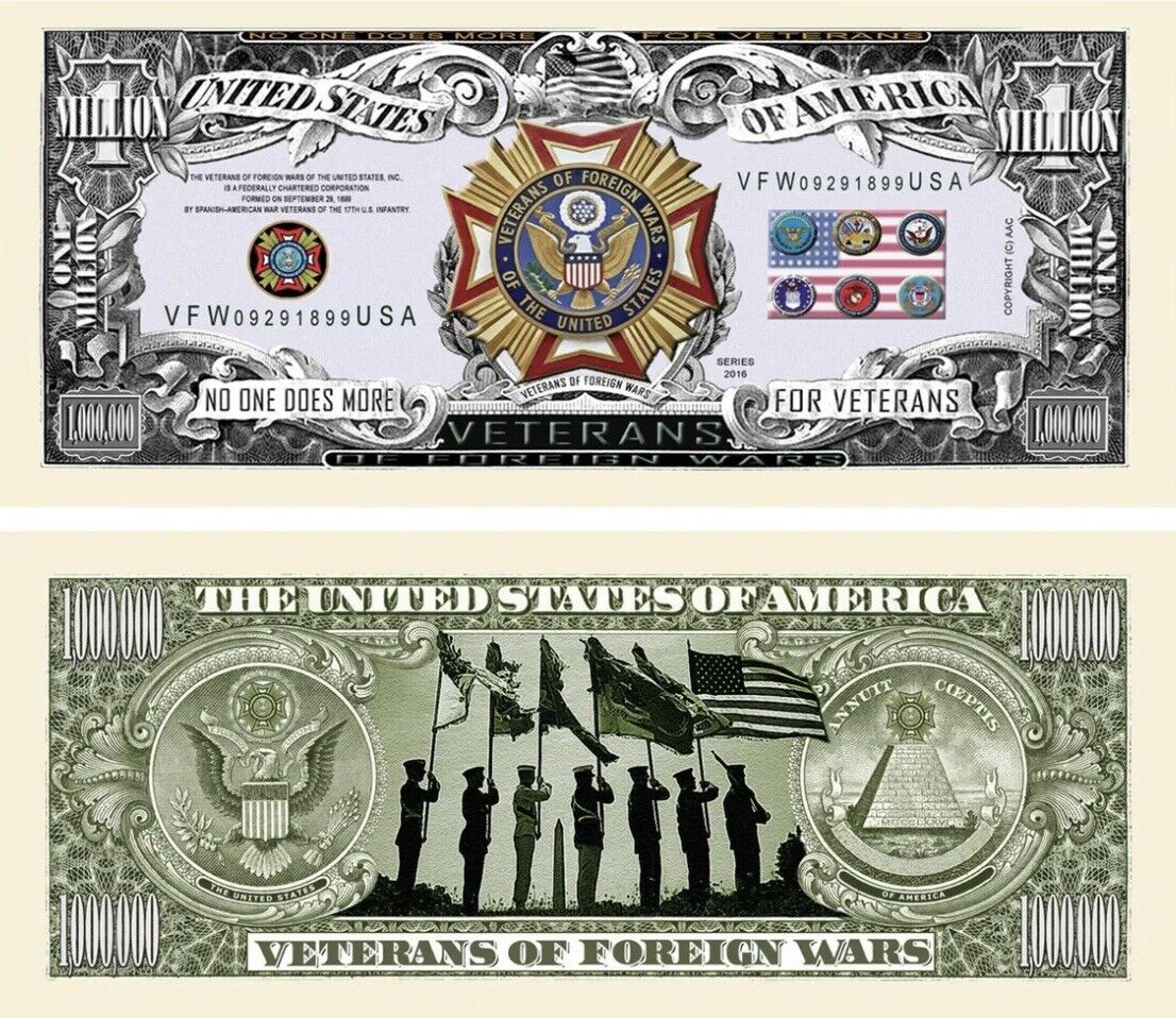 ✅ VFW Veterans of Foreign Wars Pack of 50 Collectible 1 Million Dollar Bills ✅