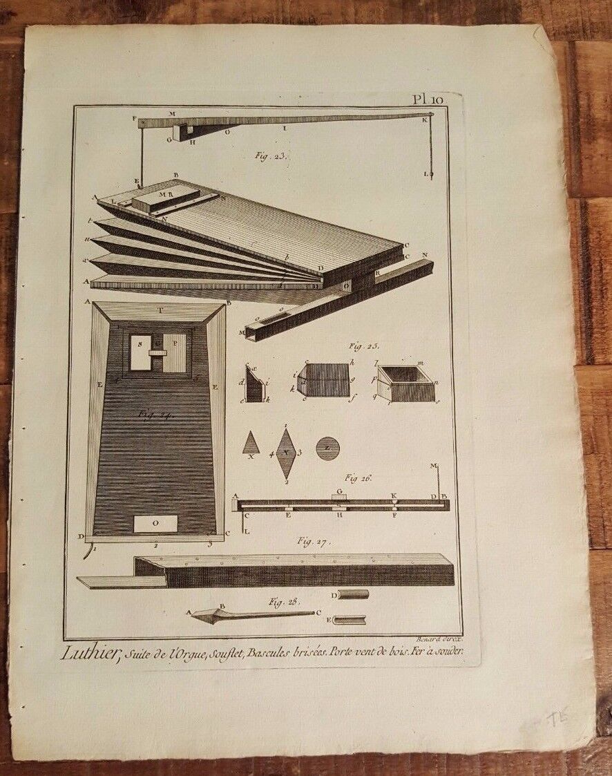 1 Engraving, Titled - LUTHIER, SUITE DE L\'ORGUE, BASCULES BRISEES - Mid 1700s