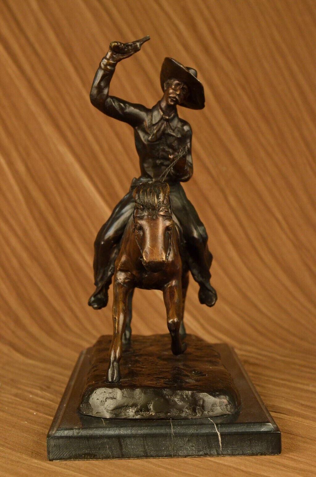 Cowboy Riding Horse Animel Bronze Sculpture Statue Figurine Figure Hand Artwork