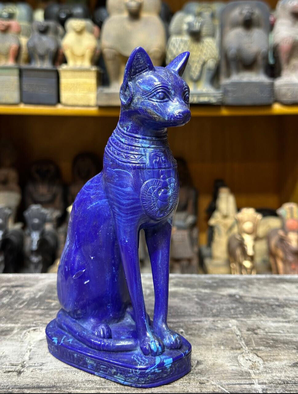 Ancient Antiquities Goddess Bastet Cat made of blue, lapis lazuli, stone Rare BC